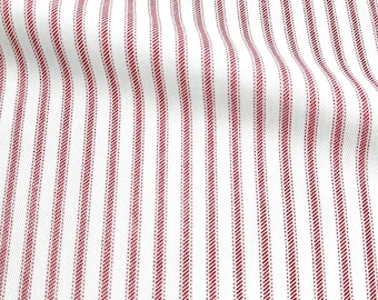 Red Ticking Stripe Fabric Cotton by the Yard Classic Red White Stripe Twill for Sewing Home Project Pinstripe Table Runner Pillow Making
