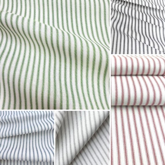 Ticking Stripe Fabric Cotton by Yard Farmhouse Decor DIY Sewing Pillow Cover Curtain Material Classic Striped Vintage Style Home