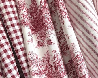 Toile Matching Fabric Gift Bundle Half Yard Gingham Mix French Country Pinstripe for Home Sewing Table Runner Coordinating Cotton for Sash