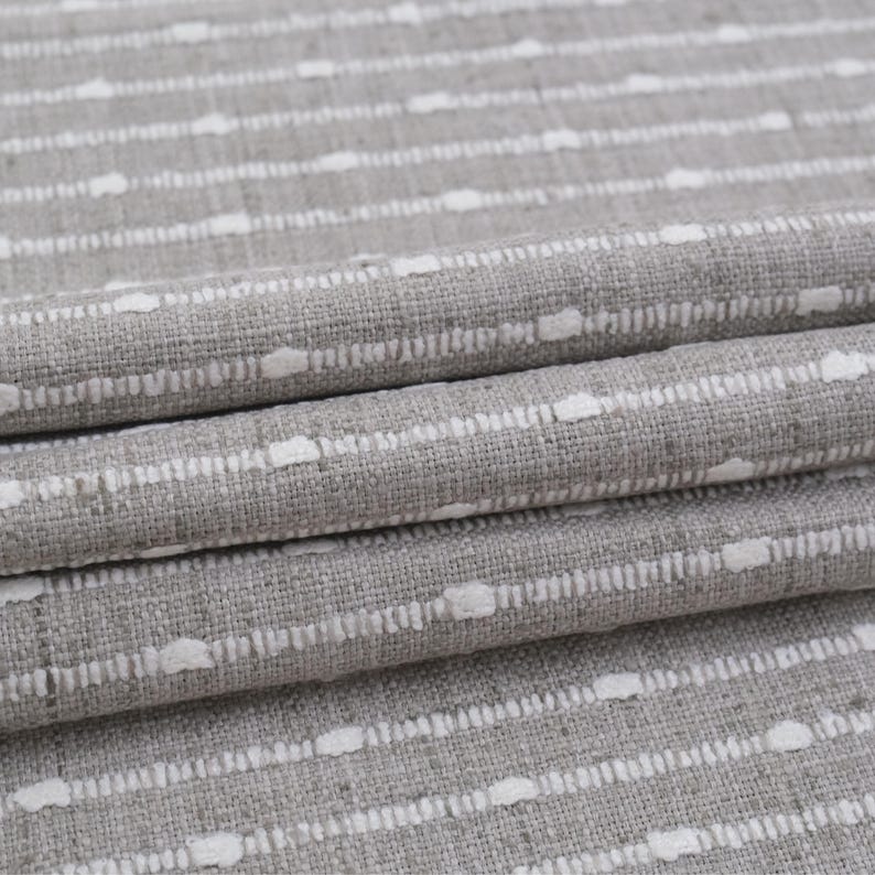 Greige Striped Fabric Woven Texture Chunky Creamy Grey Slubby Hobnail Stripe Weave Pattern Modern Home Upholstery Drapery Warm Gray Material image 6
