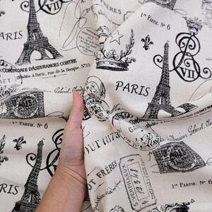 Vintage Travel Fabric by Yard French Postmark Stamp Print Neutral Onyx Cotton Textile for Pillow Cover Curtain Panel Wall Decor Paris Theme image 3