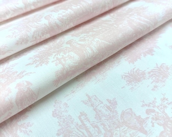 Pale Pink French Toile Fabric Nursery Drapery Upholstery Textile by the Yard Soft Pink Girl Bedroom Decor Vintage Style Cotton Cloth Accent