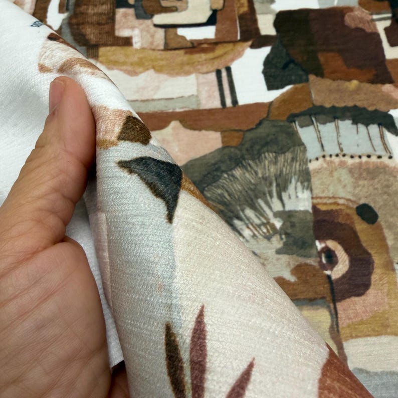 Terracotta Upholstery Fabric Designer Mid Century Modern Textile Abstract Floral Home Decor Accent Chenille MCM Geometric Architecture Style image 8