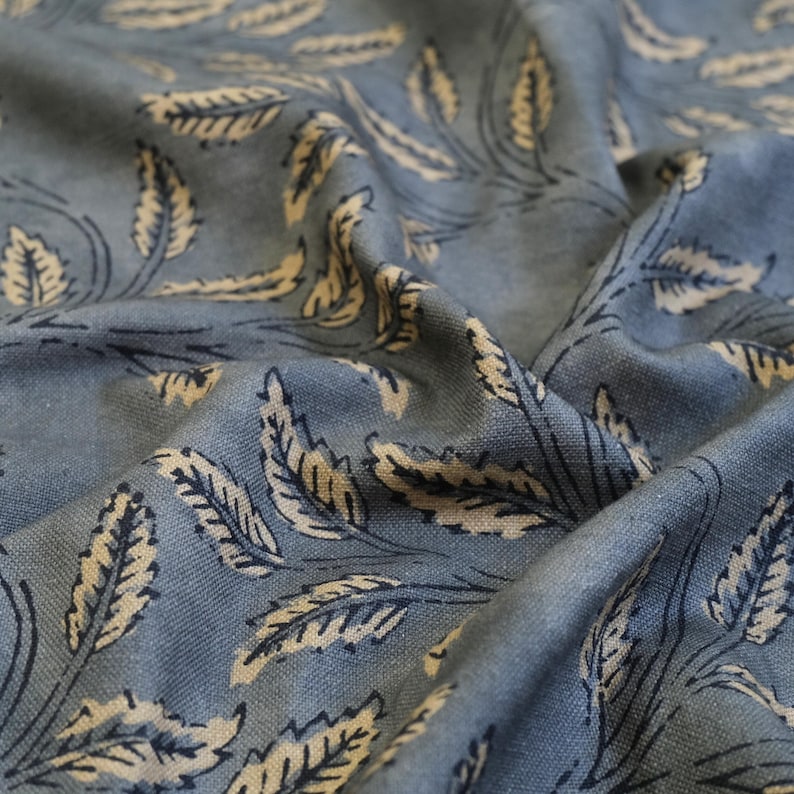 Neutral Foliage Print Designer Drapery Yardage Botanical Pattern Home Decor Linen Dark Charcoal Organic Modern Fabric