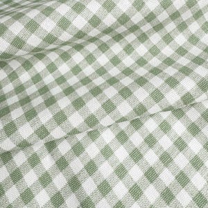 Sage Toile Fabric Light Green Gingham Cotton Pinstripe Soft Green Complementary Print Cottagecore Textile Kitchen Decor Curtain Tablecloth Gingham