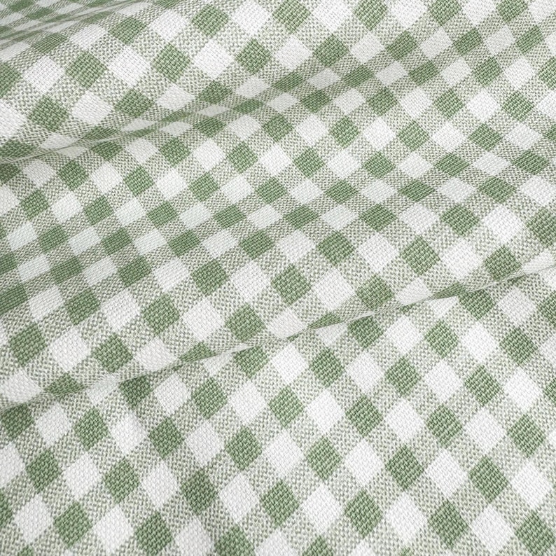 Sage Toile Fabric Light Green Gingham Cotton Pinstripe Soft Green Complementary Print Cottagecore Textile Kitchen Decor Curtain Tablecloth Gingham