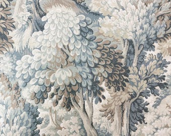 Muted Forest Fabric Sage Gray Tapestry Textured Textile Chestnut Brown Whimsical Drapery Panel Serene Farmhouse Accent DIY Pillow Slate Blue