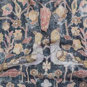 Cotton Drapery Fabric Muted Charcoal Warm Blush Pink Chesnut Gold Dark Academia Bird Pattern Fabric Botanical Print Floral Decor Textile image 1