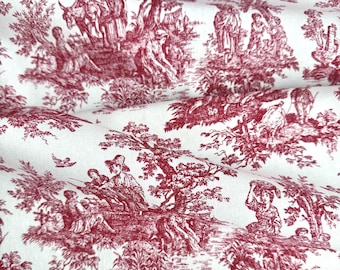 Toile Fabric by the Yard French Pastoral Kitchen Curtain Material Shabby Chic Gift Wrapping Fabric Vintage Style Country Sewing Gift for Mom