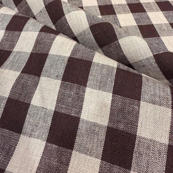 Brown Check Fabric Tablecloth Checkered Chocolate Brown Linen Coverlet Fabric Cafe Fall Table Runner Decor Textile Moody Warm Rustic Fabric