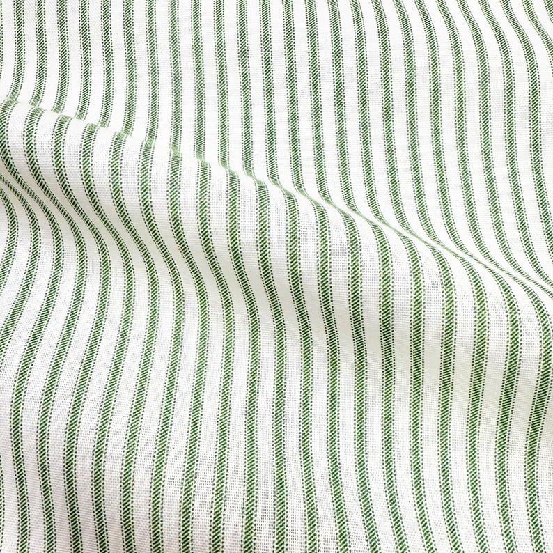 Tissu à rayures en coton au mètre, style champêtre, idéal pour la couture, housse de coussin ou rideaux. Rayures classiques, style vintage. Pine Green