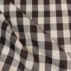 Brown Check Fabric Tablecloth Checkered Chocolate Brown Linen Coverlet Fabric Cafe Fall Table Runner Decor Textile Moody Warm Rustic Fabric image 6
