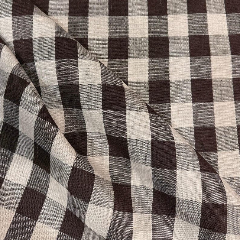 Brown Check Fabric Tablecloth Checkered Chocolate Brown Linen Coverlet Fabric Cafe Fall Table Runner Decor Textile Moody Warm Rustic Fabric image 6