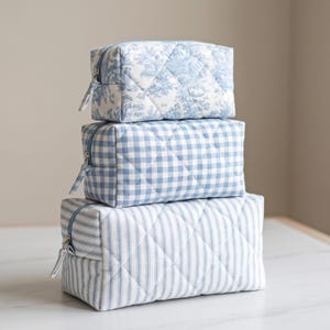 Powder Blue Toile Fabric Mini Checkered Pastel Blue Stripe French Country Matching Fabric Retro Baby Shower Decor Shabby Chic Sewing Gift bild 2