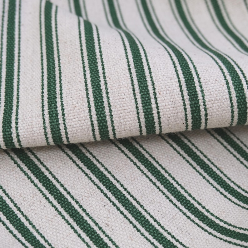Tela de tapicería para sillas, color verde pino, con rayas finas, cortada a medida, estilo campestre francés, ideal para decoración del hogar. Tela vintage con rayas finas para debajo de los gabinetes. imagen 10