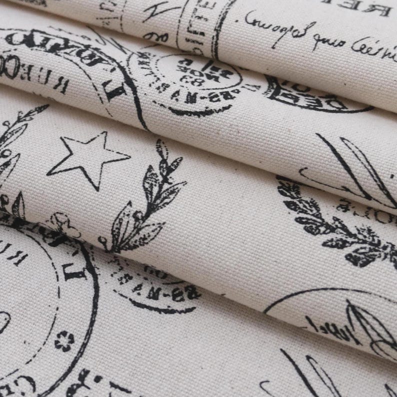 Vintage Travel Fabric by Yard French Postmark Stamp Print Neutral Onyx Cotton Textile for Pillow Cover Curtain Panel Wall Decor Paris Theme image 8