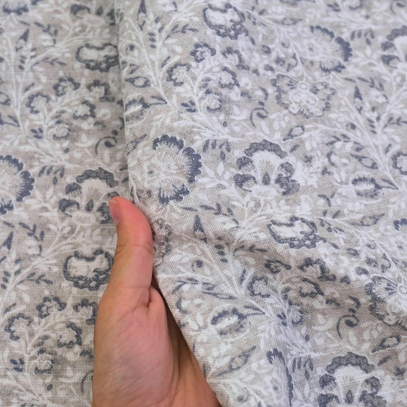 Taupe Gray Small Scale Print Fabric Winter Neutral Designer Botanical Pattern Home Decor Sewing Cotton Grey Tone Floral Fabric Medium Weight image 2