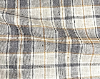 Charcoal Gold Plaid Fabric Yardage Masculine Scottish Plaid Light Grey Country Farmhouse Decor Tartan Fabric Sectional Sofa Pillow Textile