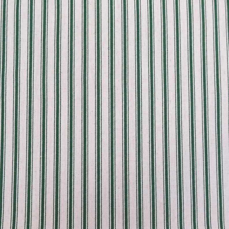 Tela de tapicería para sillas, color verde pino, con rayas finas, cortada a medida, estilo campestre francés, ideal para decoración del hogar. Tela vintage con rayas finas para debajo de los gabinetes. imagen 2