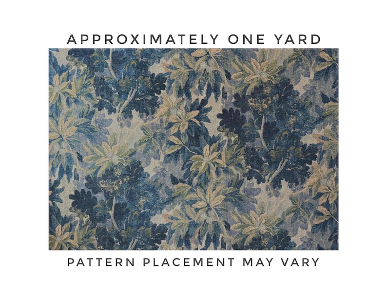 Blue Leaves Pattern Fabric Verdant Print Designer Textile Medieval Inspired Fabric Furniture Upholstery Material Distressed Vintage Finish image 11