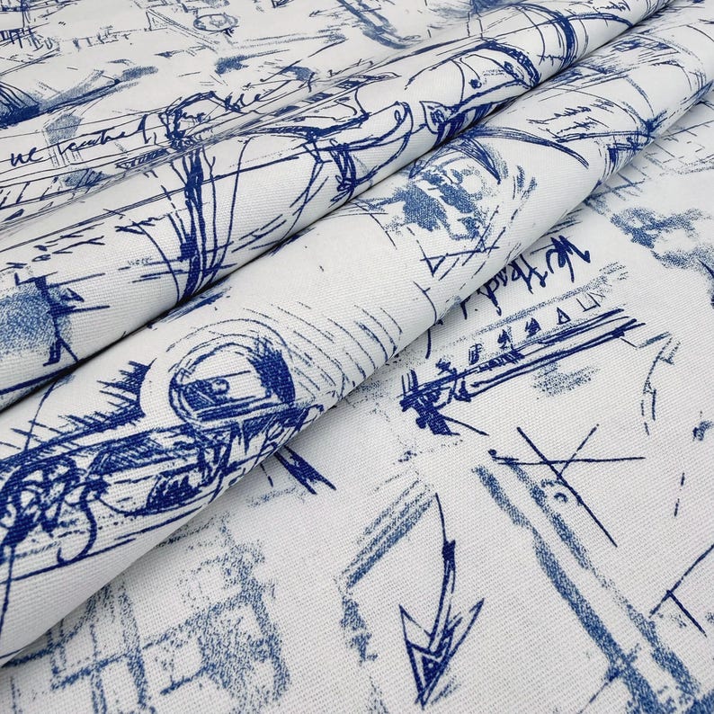 Nautical Fabric by Yard Blue and White Boat Map Fabric Coastal Upholstery Fabric Vintage Marine Compass Fabric for Pillows Drapes Decor image 6