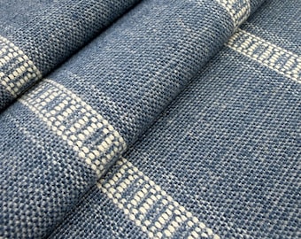 Denim Blue Woven Striped Upholstery Fabric by the Yard Furniture Material Bengal Stripe for Home Decor Chairs Farmhouse Durable Ticking Navy