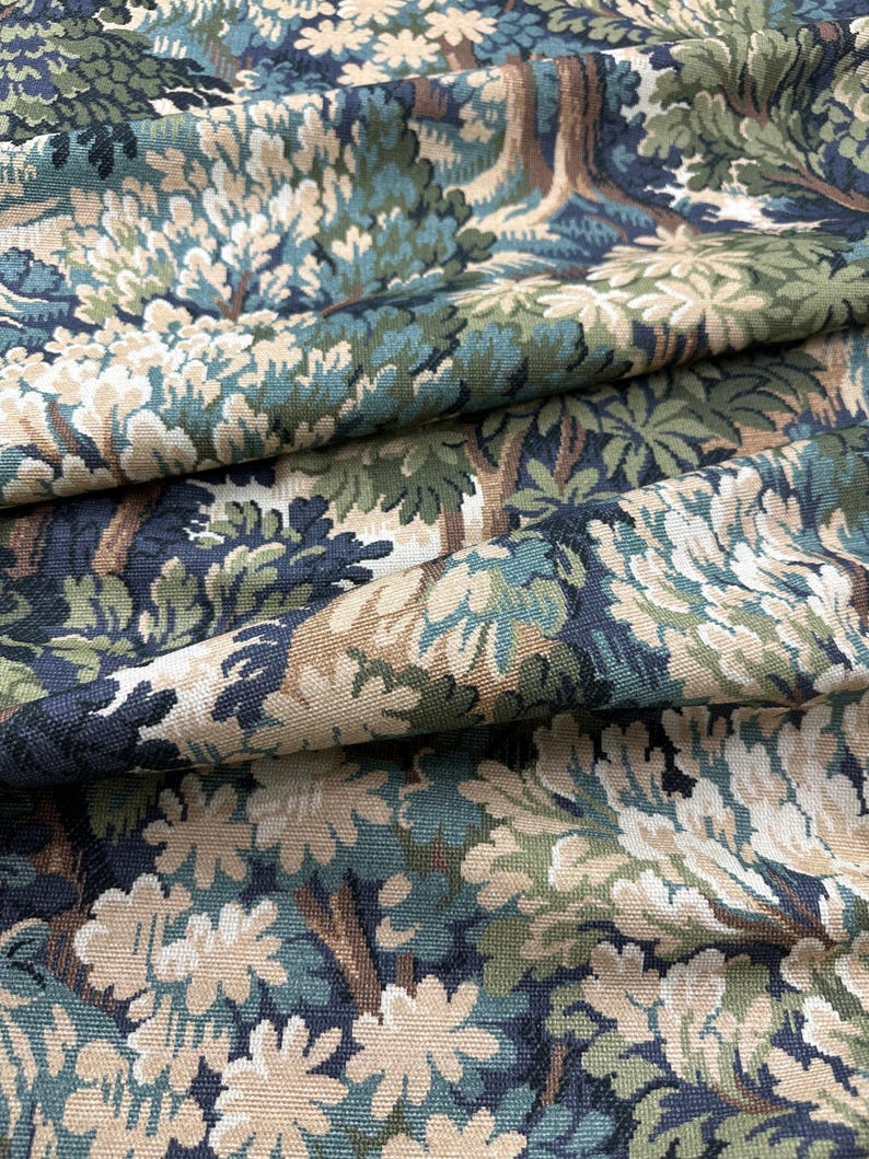 Woodland Print Brown Cotton Tree Illustration