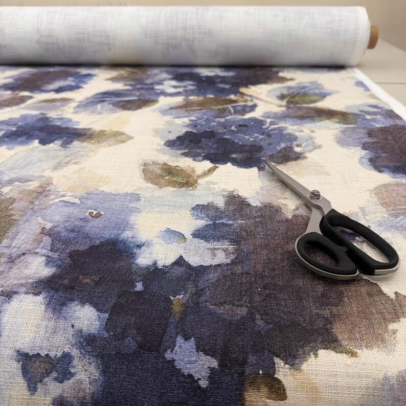 Blue Watercolor Floral Print by the Yard Designer Abstract Prussian Material Drapery and Curtain Fabric Table Linen Home Decor Cushion Cover 画像 7
