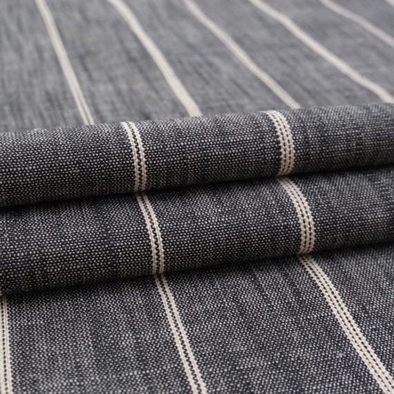 Charcoal Stripe Cotton Linen Blend Fabric Dark Gray Masculine Home Decor Textile Minimalist Stripe Decor Fabric Entryway Bench Upholstery