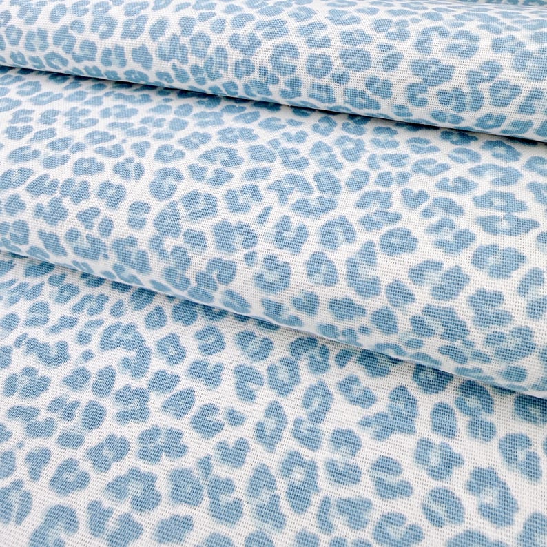 Powder Blue Toile Fabric Mini Checkered Pastel Blue Stripe French Country Matching Fabric Retro Baby Shower Decor Shabby Chic Sewing Gift Leopard