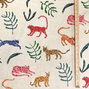 Wildlife Print Cotton Fabric Jungle Collection Safari Nursery Decor Tropical Leaves Big Cat Print Quilting Material Sewing Project Home Decor Fabric
