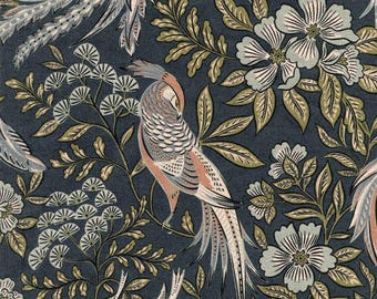 Conjunto de tela azul marino con estampado de damasco floral y de pájaros, patrón de rayas, estilo campestre francés, decoración del hogar, panel de cortina, costura, paquete textil
