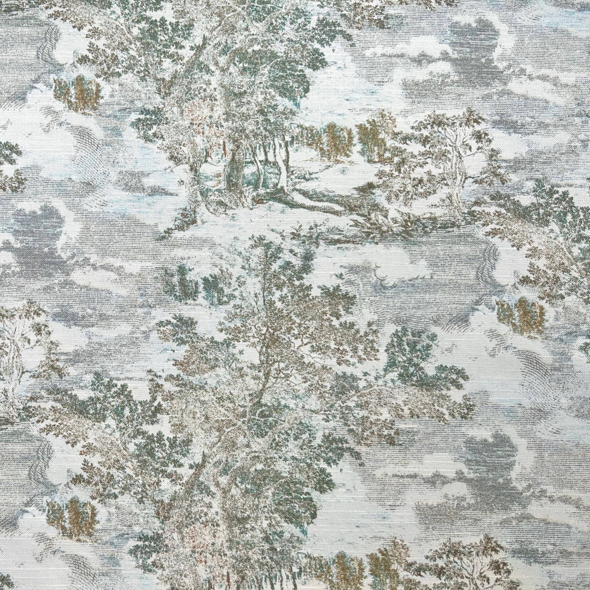 French Toile Fabric by the Yard Scenic Landscape Print Duck Egg Blue Fabric Vintage Style Drapery Sewing Material for Home Serene Seaglass