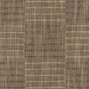 May include: A woven fabric featuring a textured brown base with a repeating pattern of horizontal stripes in alternating shades of dark brown and light beige. The textile displays a visible cross-hatched weave structure with consistent vertical and horizontal lines throughout the surface.