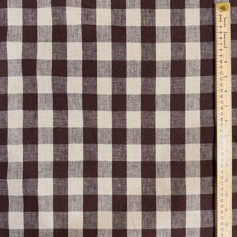 Brown Check Fabric Tablecloth Checkered Chocolate Brown Linen Coverlet Fabric Cafe Fall Table Runner Decor Textile Moody Warm Rustic Fabric image 5
