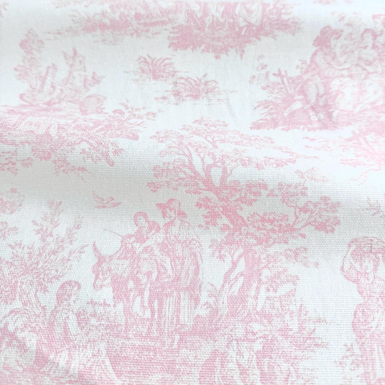 pink toile Fabric for Sewing Cafe Curtain Historical Print Fabric