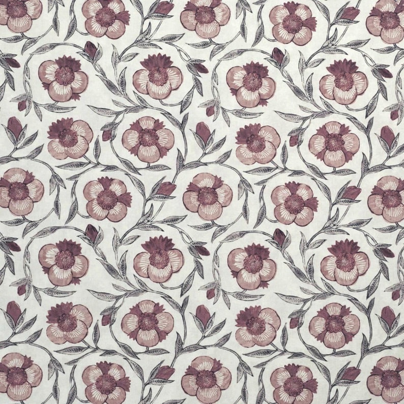 Floral fabric muted red and gray-toned vintage design ideal for living room drapery and decorative textile