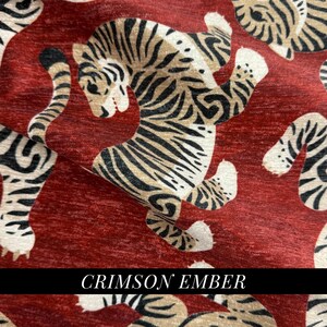 red Exotic Upholstery Fabric by Yard Wild Feline Print Large Scale Patterned High-End Luxury Chenille Designer Textile