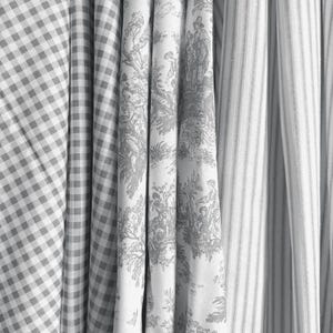 Gray Toile Fabric Assortment Gingham Pinstripe Coordinating Cotton Neutral Vintage Design Cotton Gingham Gray Nursery Quilt Fabric Bundle