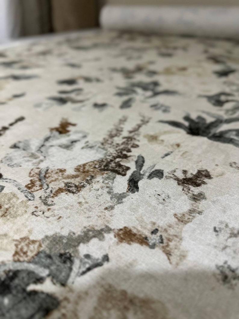 Earthy Floral Fabric Yardage Green Brown Flower Bouquet Fabric Yard Shower Curtain Vintage