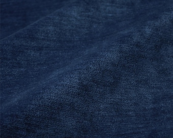 Tela de chenilla azul marino cortada a medida. Material de tapicería resistente. Textil de textura suave. Azul medianoche oscuro. Cojín de lujo para sofá o silla.