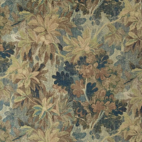 Moody Foliage Upholstery Fabric Dark Mocha Botanical Leaves Distressed Designer Textile Vintage Inspired Print Furniture Textured Material