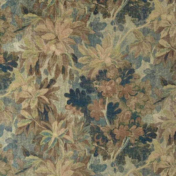 Moody Foliage Upholstery Fabric Dark Mocha Botanical Leaves Distressed Designer Textile Vintage Inspired Print Furniture Textured Material