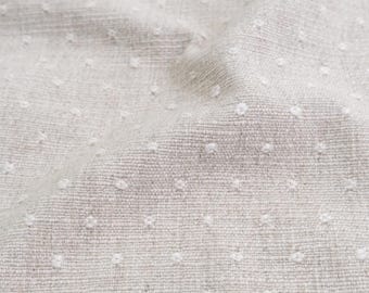 Textured Linen Blend Fabric Ivory Dot Embroidered Sandy Beige Textile Upholstery Sewing Premium Drapery Cloth Quilting Crafts DIY Projects