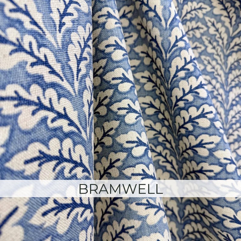 French Blue Botanical Fabric by the Yard Chateaucore Linen Look Cotton Slub Cream Floral Upholstery Drapery English Garden Home Decor Bramwell – Botanical Vine