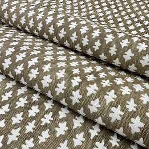 Brown Linen Cotton Fabric by the Yard Neutral Botanical Upholstery Fabric Pillows Textile Rustic Farmhouse Style Cottagecore Curtains DIY