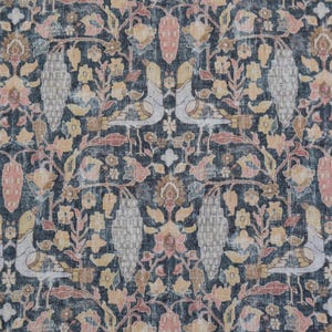 Cotton Drapery Fabric Muted Charcoal Warm Blush Pink Chesnut Gold Dark Academia Bird Pattern Fabric Botanical Print Floral Decor Textile image 2