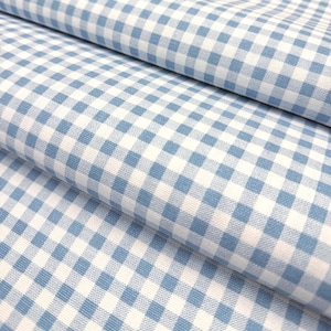 Powder Blue Toile Fabric Mini Checkered Pastel Blue Stripe French Country Matching Fabric Retro Baby Shower Decor Shabby Chic Sewing Gift Gingham