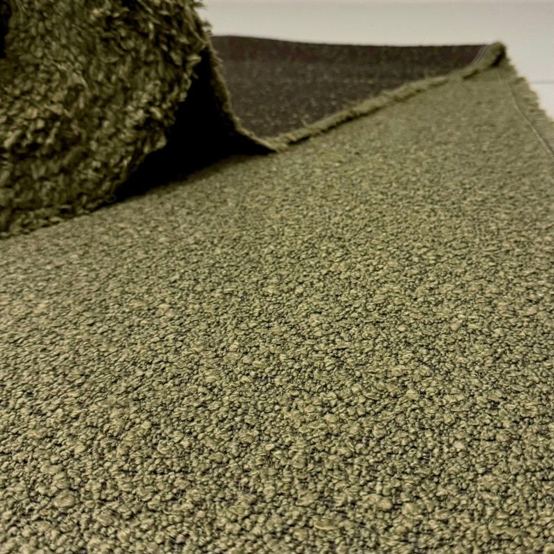 Boucle Fabric Moss Upholstery Textile Olive Nubbly Textured Green Chunky Bench Furnishing Material High Performance Upholstery Yardage Green image 7