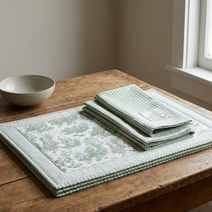 Sage Toile Fabric Light Green Gingham Cotton Pinstripe Soft Green Complementary Print Cottagecore Textile Kitchen Decor Curtain Tablecloth image 6